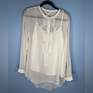 Sundance Silk Ivory Shear Embroidered Blouse w/Camisole, Size M